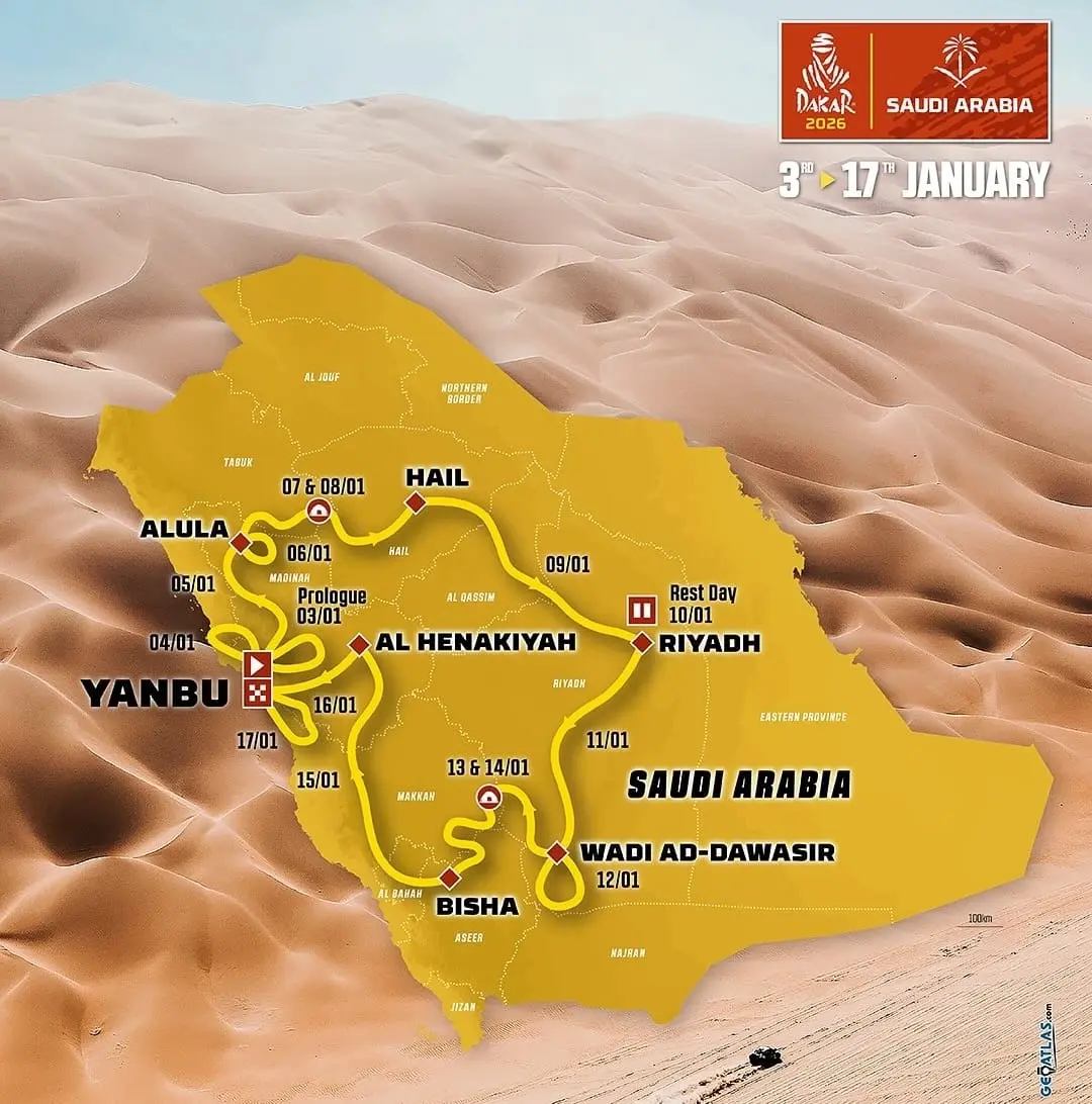 Parcours officiel du Rallye Dakar 2026 en Arabie Saoudite